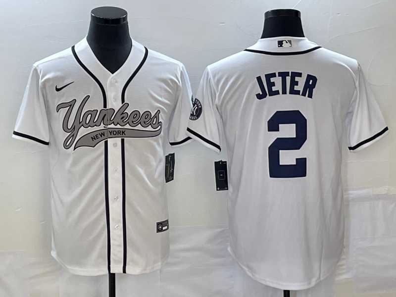 Mens New York Yankees #2 Derek Jeter White Cool Base Stitched Baseball Jersey